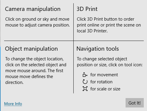 Overview of Camera and Object manipulation, 3D Print, and Navigation tools